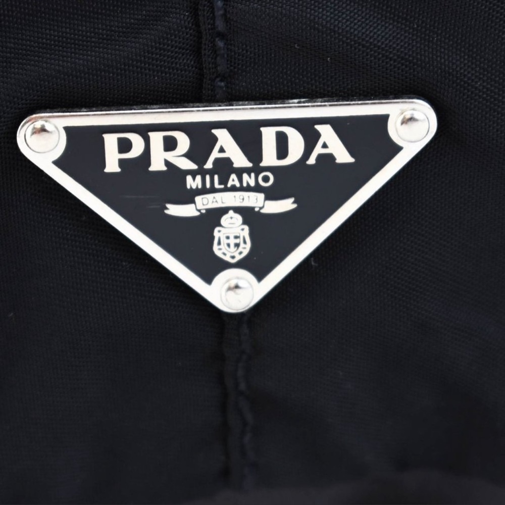 PRADA: Black, Tessuto Nylon & Leather Logo Hobo/Shoulder Bag (sv) - Picture 4 of 14